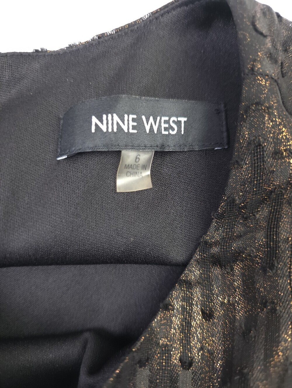 Like New Nine West Black Metallic Fit-and-Flare Dress with Tie Sleeves Sz 6 - Picture 11 of 13